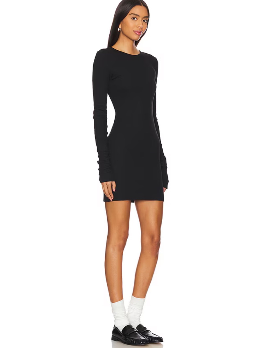 Eterne Long Sleeve Crewneck Mini Dress in Black - Picture 2 of 8